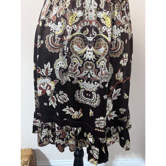 BEBE Disco Dress 70’s Retro Silk Sz M Bandage Knit Top Sleeveless Ruffle Paisley - Picture 6 of 9